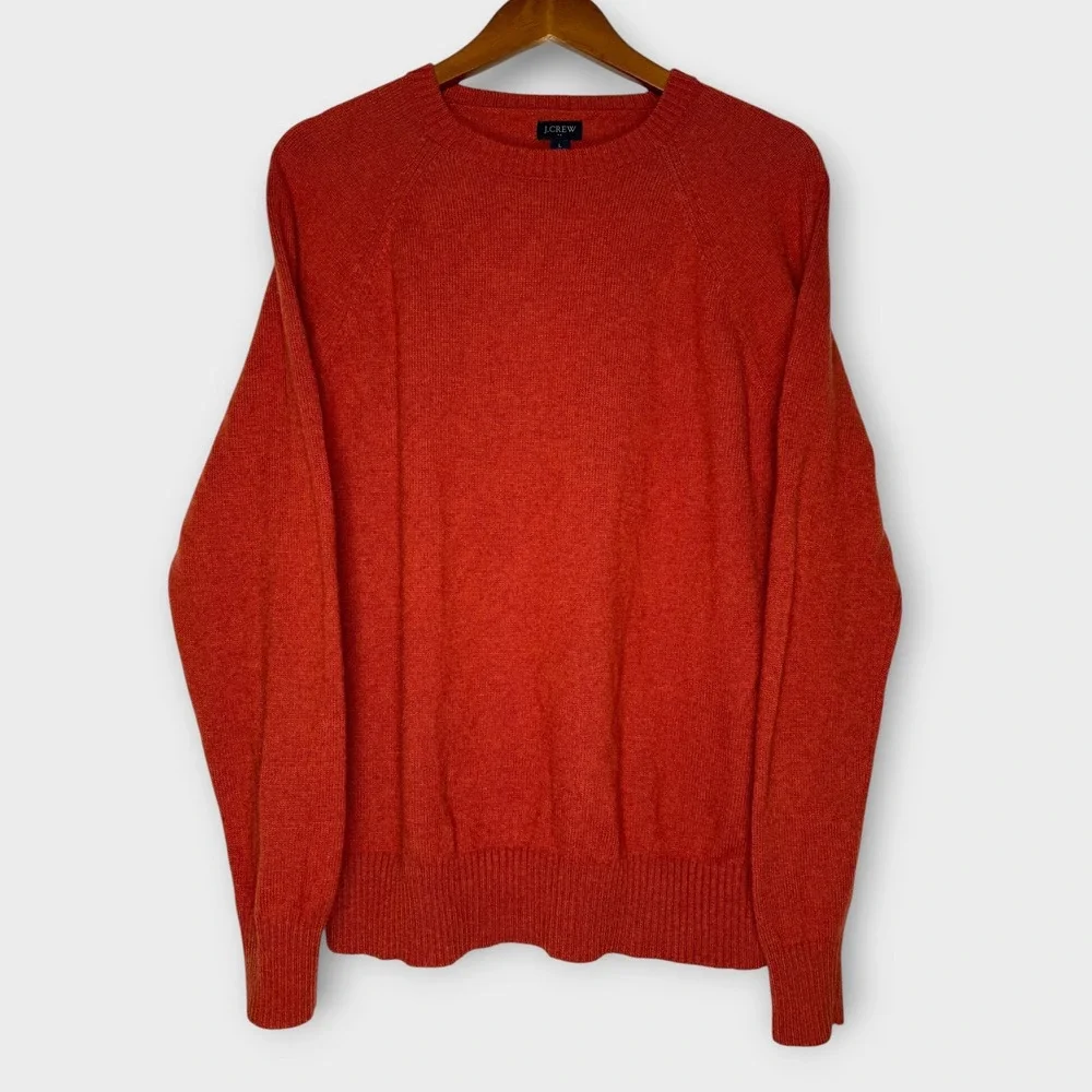 J. Crew Lambs Wool Blend Crewneck Fall Sweater Burnt Orange Men's Size Large